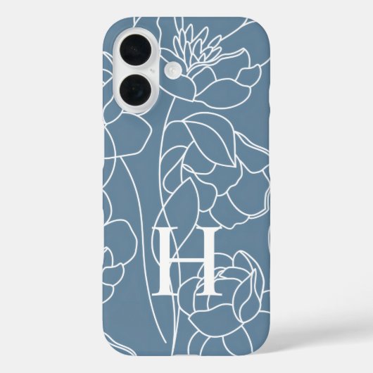 Blauwe Moderne Waterverf Wildbloem Naam Monogram Case-Mate iPhone Case (Achterkant)