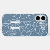 Blauwe Moderne Waterverf Wildbloem Naam Monogram Case-Mate iPhone Case (Achterkant (horizontaal))