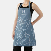 Blauwe Moderne Wilde Bloem Aangepaste Monogram Naa Schort (Insitu)