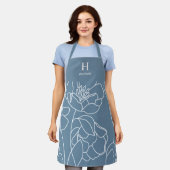 Blauwe Moderne Wilde Bloem Aangepaste Monogram Naa Schort (Gedragen)