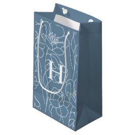 Blauwe Moderne Wilde Bloem Monogram Klein Cadeauzakje