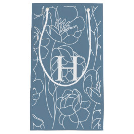 Blauwe Moderne Wilde Bloem Monogram Klein Cadeauzakje