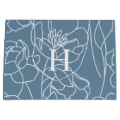 Blauwe Moderne Wilde Bloem Monogram Naam Groot Cadeauzakje (Voorkant)