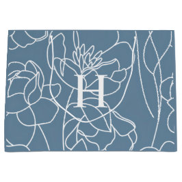 Blauwe Moderne Wilde Bloem Monogram Naam Groot Cadeauzakje