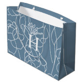Blauwe Moderne Wilde Bloem Monogram Naam Groot Cadeauzakje (Achterkant Gekanteld)