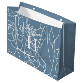 Blauwe Moderne Wilde Bloem Monogram Naam Groot Cadeauzakje