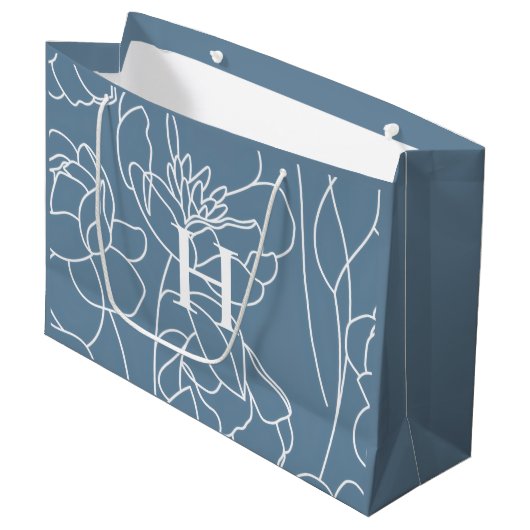 Blauwe Moderne Wilde Bloem Monogram Naam Groot Cadeauzakje (Voorkant Gekanteld)