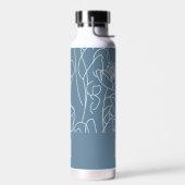 Blauwe Moderne Wilde Bloem Monogram Naam Waterfles (Links)
