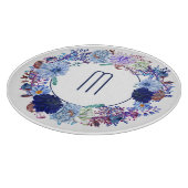 Blauwe moeder krans monogram snijplank (Hoek)