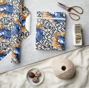 Blauwe Moeder Maria Katholiek Christelijk Bloemeng Cadeaupapier