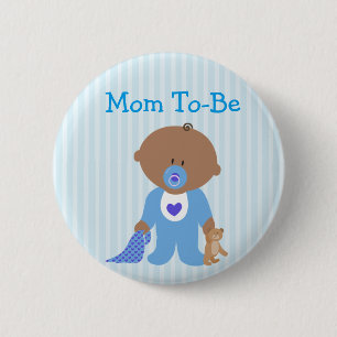 Blauwe moeder om Baby shower Button