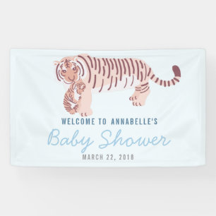 Blauwe Moeder Tijger & Cub Baby shower Banner