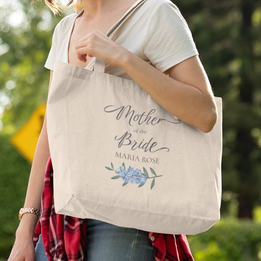 Blauwe Moeder van de bruid Floral gepersonaliseerd Grote Tote Bag