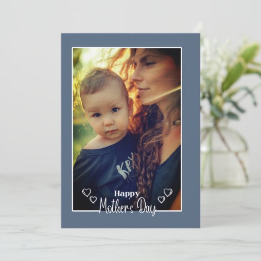 Blauwe moederdag foto Feestdagen Kaart (Staand voorkant)
