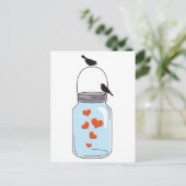 blauwe moeraspot met rode harten en vogels briefkaart (Staand voorkant)