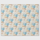 Blauwe mok & gemberkoek patroon cadeaupapier (Vlak)