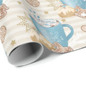 Blauwe mok & gemberkoek patroon cadeaupapier (Rol Hoek)