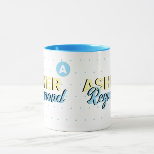 Blauwe Mok met naam | retro-modern monogram (Midden)