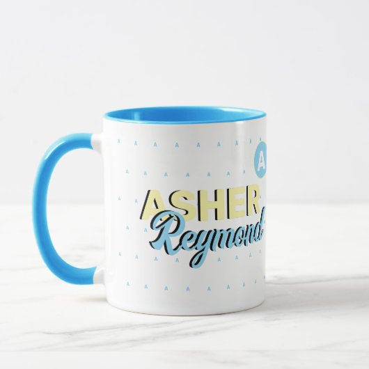 Blauwe Mok met naam | retro-modern monogram (Links)