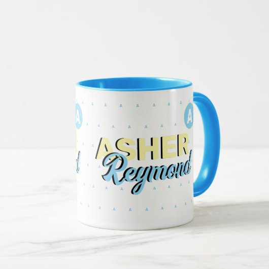 Blauwe Mok met naam | retro-modern monogram (Voorkant rechts)