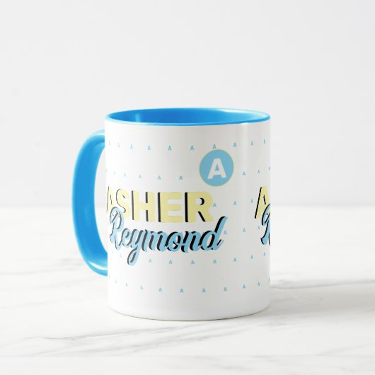 Blauwe Mok met naam | retro-modern monogram (Voorkant links)