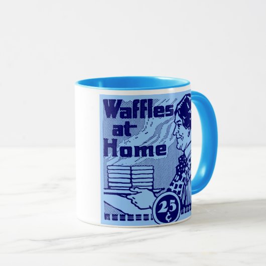 Blauwe Mok "WAFFLES" koffie (Voorkant rechts)