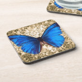 Blauwe monboogvlinderdarm kunst bier onderzetter (Linkerzijde)
