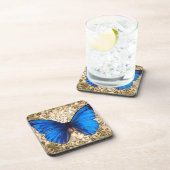 Blauwe monboogvlinderdarm kunst bier onderzetter (Rechterzijde)