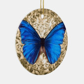 Blauwe monboogvlinderdarm  kunst keramisch ornament (Rechts)