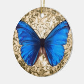 Blauwe monboogvlinderdarm  kunst keramisch ornament (Links)