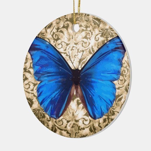 Blauwe monboogvlinderdarm  kunst keramisch ornament (Links)