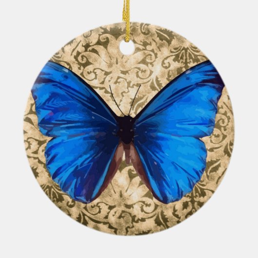 Blauwe monboogvlinderdarm  kunst keramisch ornament (Achterkant)