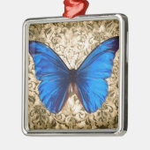 Blauwe monboogvlinderdarm  kunst metalen ornament (Links)