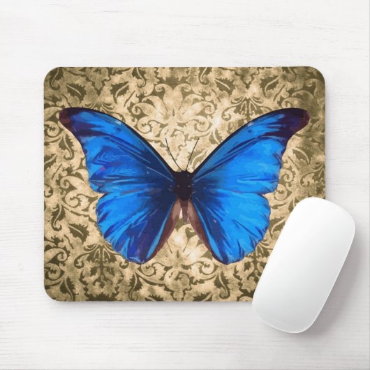 Blauwe monboogvlinderdarm  kunst muismat (Met muis)