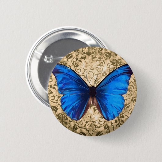 Blauwe monboogvlinderdarm  kunst ronde button 5,7 cm (Voorkant /achterkant)