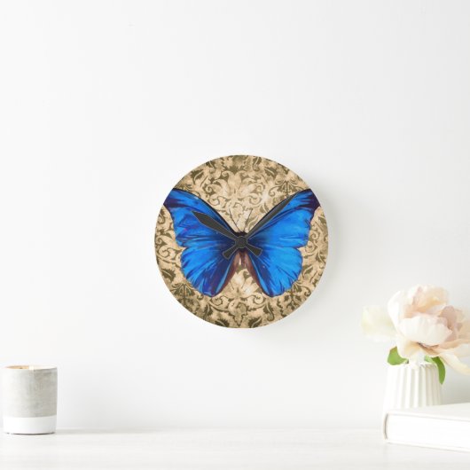 Blauwe monboogvlinderdarm  kunst ronde klok (Huis)