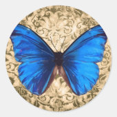 Blauwe monboogvlinderdarm kunst ronde sticker (Voorkant)