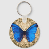 Blauwe monboogvlinderdarm  kunst sleutelhanger (Voorkant)