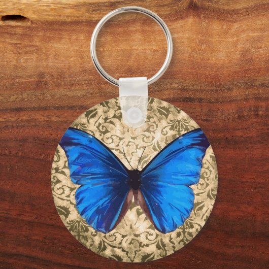 Blauwe monboogvlinderdarm  kunst sleutelhanger (Voorkant)