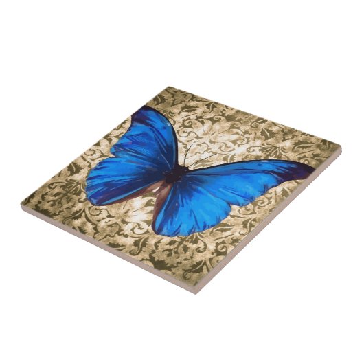 Blauwe monboogvlinderdarm  kunst tegeltje (Zijkant)