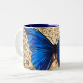 Blauwe monboogvlinderdarm  kunst tweekleurige koffiemok (Voorkant links)
