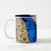 Blauwe monboogvlinderdarm  kunst tweekleurige koffiemok (Links)