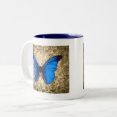 Blauwe monboogvlinderdarm  kunst tweekleurige koffiemok (Voorkant links)