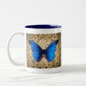Blauwe monboogvlinderdarm  kunst tweekleurige koffiemok (Links)