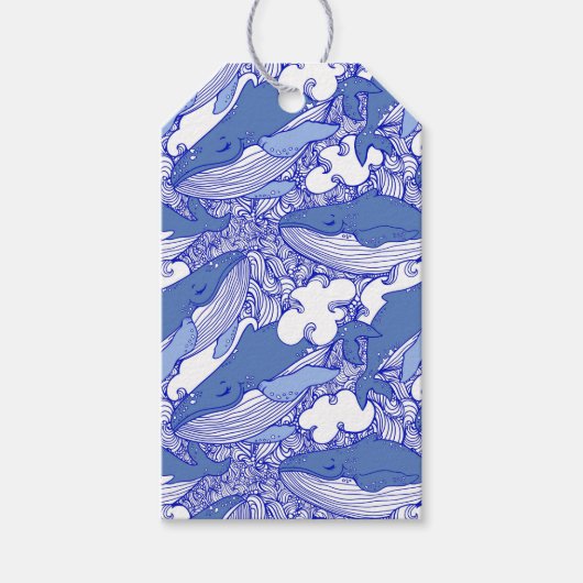 Blauwe monochromatische bultrug cadeaulabel (Voorkant)