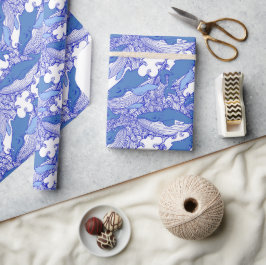 Blauwe monochromatische bultrug cadeaupapier