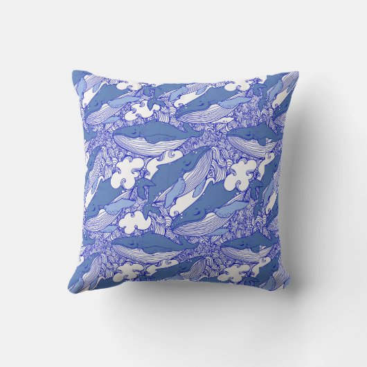 Blauwe monochromatische bultrug kussen (Achterkant)