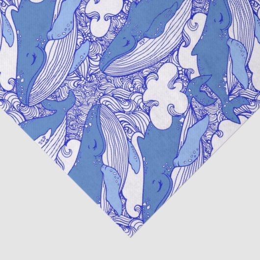 Blauwe monochromatische bultrug tissuepapier (Detail)