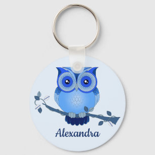 Blauwe monochromatische Cartoon Sleutelhanger