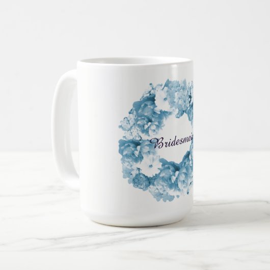 Blauwe monochrome Mok met bridesmaïde koffie (Voorkant links)